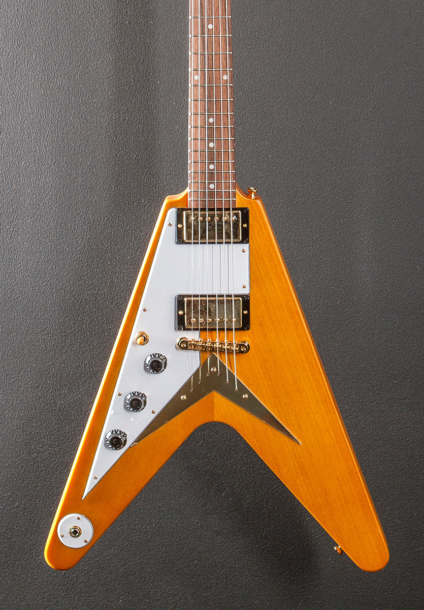 1958 Korina Flying V (White Pickguard) Left Hand - Aged Natural - Image 2