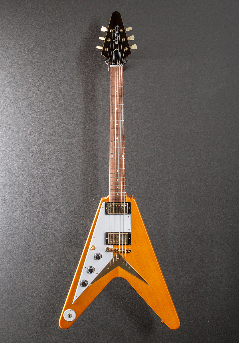 1958 Korina Flying V (White Pickguard) Left Hand - Aged Natural - Image 3
